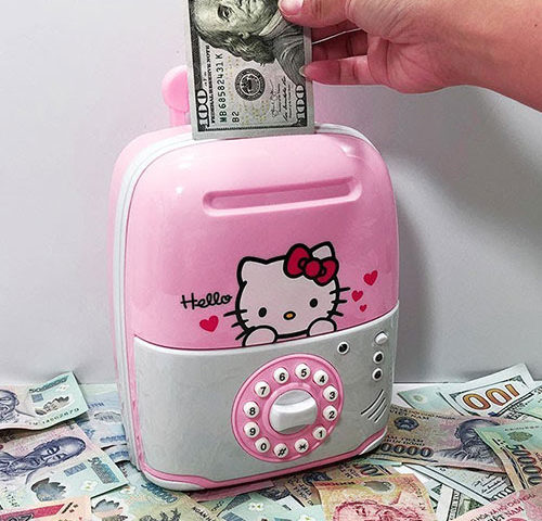 Két sắt mini hút tiền thông minh mẫu vali kéo Hello kitty 6688-5