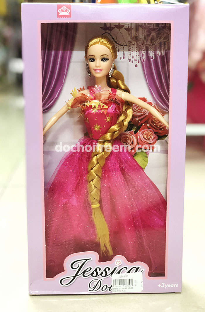 Búp bê tóc dài thắt bím váy hồng A365-T2