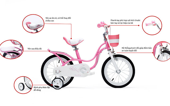 Xe đạp trẻ em Royal Baby 16 inch RB16-18 chi tiết từng bộ phận trên xe giống như một chiếc xe đạp của người lớn.