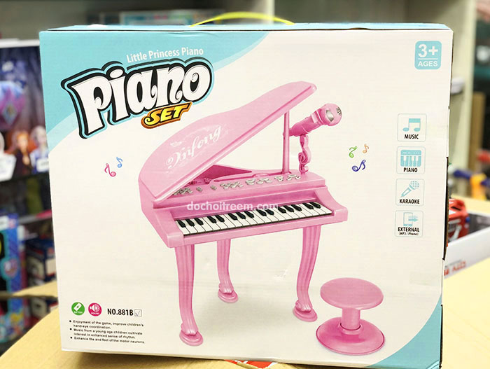 Bộ đàn Piano hồng kèm ghế cho bé 881B