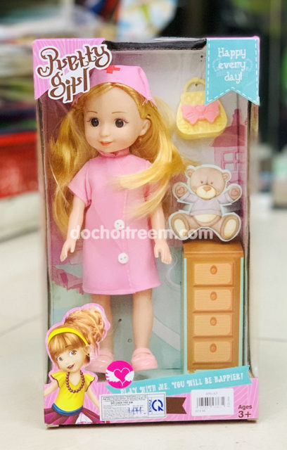 Búp bê y tá áo hồng mắt thủy tinh