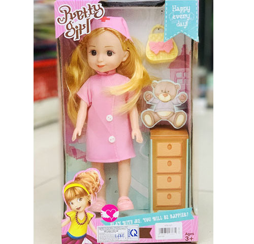 Búp bê y tá áo hồng mắt thủy tinh